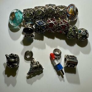 Sixteen 16 Never used Chamilia Beads Charms .925 Silver Glass Spacers